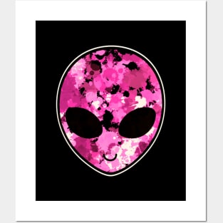 Pink Paint Splatter Alien Head Posters and Art